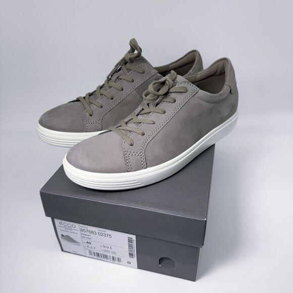 ECCO Womens 40 9 9.5 255 Soft 7 Classic Sneakers Warm Gray Suede Lace Up 857683 - Picture 1 of 8
